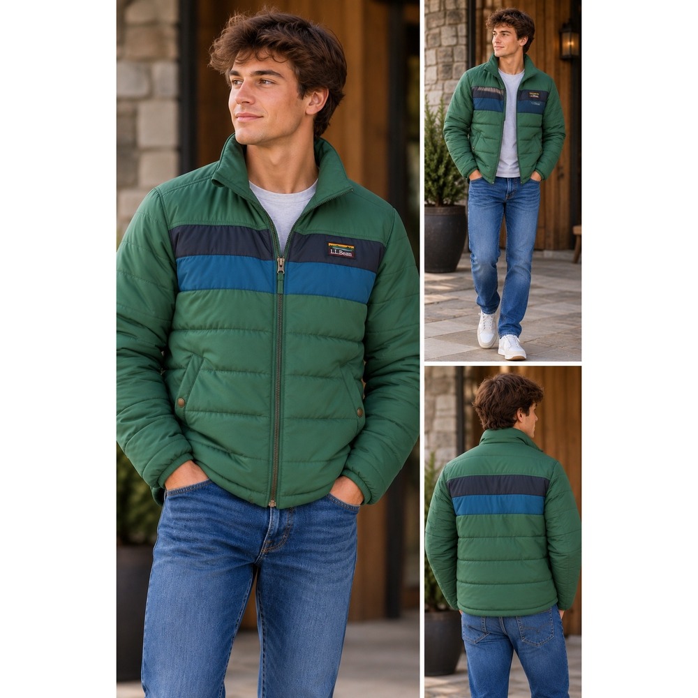 LL Bean Mountain Classic Puffer Jacket Mens Medium Evergreen Iron 512406 NEW